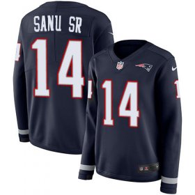Wholesale Cheap Nike Patriots #14 Mohamed Sanu Sr Navy Blue Team Color Women\'s Stitched NFL Limited Therma Long Sleeve Jersey