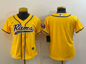 Wholesale Cheap Women\'s Los Angeles Rams Blank Yellow With Patch Cool Base Stitched Baseball Jersey
