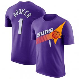 Cheap Men\'s Phoenix Suns #1 Devin Booker Purple 2022-23 Classic Edition Name & Number T-Shirt