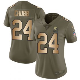 Wholesale Cheap Nike Browns #24 Nick Chubb Olive/Gold Women\'s Stitched NFL Limited 2017 Salute to Service Jersey