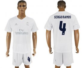 Wholesale Cheap Real Madrid #4 Sergio Ramos Marine Environmental Protection Home Soccer Club Jersey