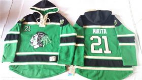 Wholesale Cheap Blackhawks #21 Stan Mikita Green St. Patrick\'s Day McNary Lace Hoodie Stitched NHL Jersey