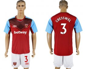 Wholesale Cheap West Ham United #3 Cresswell Home Soccer Club Jersey