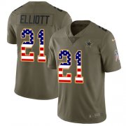 Wholesale Cheap Nike Cowboys #21 Ezekiel Elliott Olive/USA Flag Youth Stitched NFL Limited 2017 Salute to Service Jersey