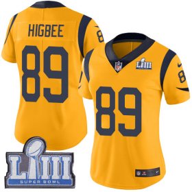 Wholesale Cheap Nike Rams #89 Tyler Higbee Gold Super Bowl LIII Bound Women\'s Stitched NFL Limited Rush Jersey