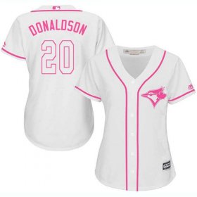 Wholesale Cheap Blue Jays #20 Josh Donaldson White/Pink Fashion Women\'s Stitched MLB Jersey