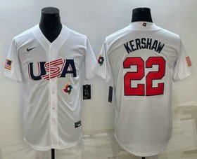Cheap Men\'s USA Baseball #22 Clayton Kershaw 2023 White World Baseball Classic Stitched Jersey