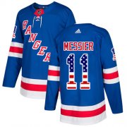 Wholesale Cheap Adidas Rangers #11 Mark Messier Royal Blue Home Authentic USA Flag Stitched NHL Jersey