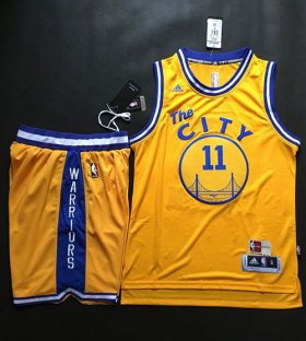 Wholesale Cheap Warriors #11 Klay Thompson Gold Throwback The City A Set Stitched NBA Jersey