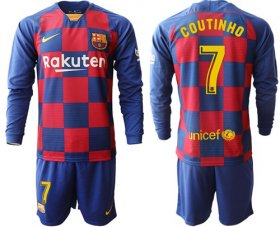 Wholesale Cheap Barcelona #7 Coutinho Home Long Sleeves Soccer Club Jersey