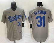Cheap Men's Los Angeles Dodgers #31 Tyler Glasnow Number Grey Stitched Cool Base Nike Jerseys