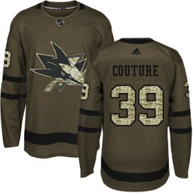 Wholesale Cheap Adidas Sharks #39 Logan Couture Green Salute to Service Stitched Youth NHL Jersey