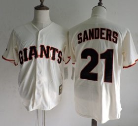 Wholesale Cheap Mitchell And Ness Giants #21 Deion Sanders Cream Throwback Stitched MLB Jersey