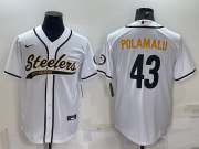 Wholesale Cheap Men's Pittsburgh Steelers #43 Troy Polamalu White With Patch Cool Base Stitched Baseball Jersey