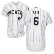 Wholesale Cheap Brewers #6 Lorenzo Cain White Strip Flexbase Authentic Collection Stitched MLB Jersey