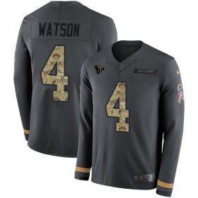 Wholesale Cheap Nike Texans #4 Deshaun Watson Anthracite Salute to Service Men\'s Stitched NFL Limited Therma Long Sleeve Jersey