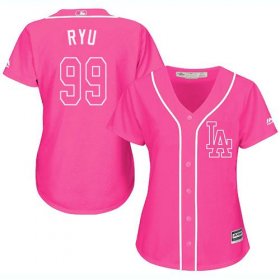 Wholesale Cheap Dodgers #99 Hyun-Jin Ryu Pink Fashion Women\'s Stitched MLB Jersey