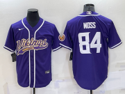 Wholesale Cheap Men's Minnesota Vikings #84 Randy Moss Purple With Patch Cool Base Stitched Baseball Jersey