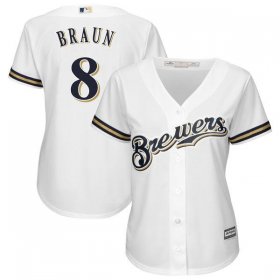 Wholesale Cheap Brewers #8 Ryan Braun White Women\'s Fashion Stitched MLB Jersey