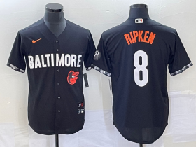 Wholesale Cheap Men\'s Baltimore Orioles #8 Cal Ripken Jr Black 2023 City Connect Cool Base Stitched Jersey 1