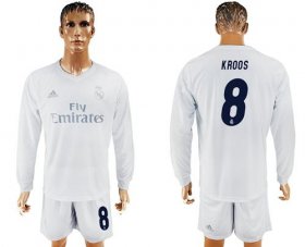 Wholesale Cheap Real Madrid #8 Kroos Marine Environmental Protection Home Long Sleeves Soccer Club Jersey
