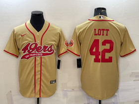Wholesale Cheap Men\'s San Francisco 49ers #42 Ronnie Lott Gold With Patch Cool Base Stitched Baseball Jersey
