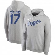 Cheap Los Angeles Dodgers #17 Shohei Ohtani Gray Name & Number Pullover Hoodie