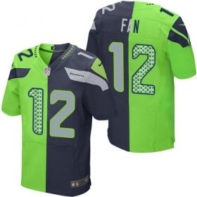 Wholesale Cheap Nike Seahawks #12 Fan Steel Blue/Green Men\'s Stitched NFL Elite Split Jersey