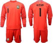Wholesale Cheap Brazil #1 Alisson Red Goalkeeper Long Sleeves Soccer Country Jersey