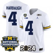 Cheap Men's Michigan Wolverines #4 Jim Harbaugh White 2024 F.U.S.E. With 2023 National Champions Patch Stitched Jersey