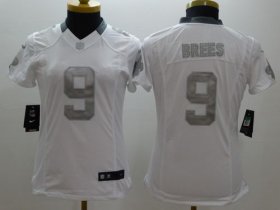 Wholesale Cheap Nike Saints #9 Drew Brees White Women\'s Stitched NFL Limited Platinum Jersey