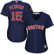 Wholesale Cheap Red Sox #15 Dustin Pedroia Navy Blue Alternate 2018 World Series Women's Stitched MLB Jersey
