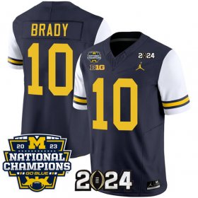 Cheap Men\'s Michigan Wolverines #10 Tom Brady Navy White 2024 F.U.S.E. With 2023 National Champions Patch Stitched Jersey