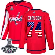 Wholesale Cheap Adidas Capitals #74 John Carlson Red Home Authentic USA Flag Stanley Cup Final Champions Stitched NHL Jersey