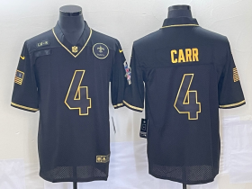 Wholesale Cheap Men\'s New Orleans Saints #4 Derek Carr Black Gold 2020 Salute To Service Stitched NFL Nike Limited Jersey