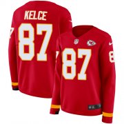 Wholesale Cheap Nike Chiefs #87 Travis Kelce Red Team Color Women's Stitched NFL Limited Therma Long Sleeve Jersey