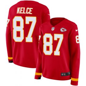 Wholesale Cheap Nike Chiefs #87 Travis Kelce Red Team Color Women\'s Stitched NFL Limited Therma Long Sleeve Jersey
