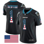Wholesale Cheap Nike Panthers #1 Cam Newton Black Men's Stitched NFL Limited Rush USA Flag Jersey