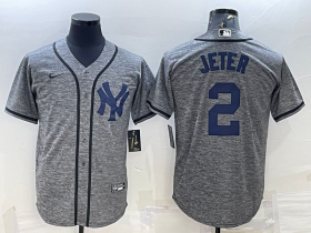 Wholesale Cheap Men\'s New York Yankees #2 Derek Jeter Grey Gridiron Cool Base Stitched Jersey