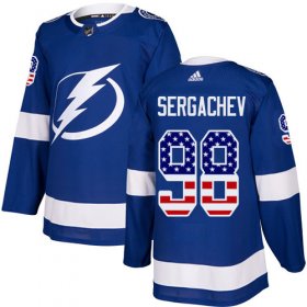 Wholesale Cheap Adidas Lightning #98 Mikhail Sergachev Blue Home Authentic USA Flag Stitched Youth NHL Jersey