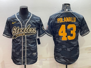 Wholesale Cheap Men's Pittsburgh Steelers #43 Troy Polamalu Grey Navy Camo With Patch Cool Base Stitched Baseball Jersey
