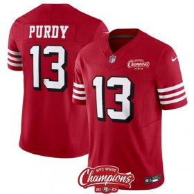 Cheap Men\'s San Francisco 49ers #13 Brock Purdy Red 2023 F.U.S.E. NFC West Champions Patch Alternate Football Stitched Jersey