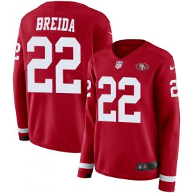 Wholesale Cheap Nike 49ers #22 Matt Breida Red Team Color Women\'s Stitched NFL Limited Therma Long Sleeve Jersey