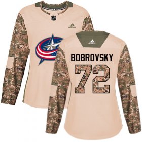 Wholesale Cheap Adidas Blue Jackets #72 Sergei Bobrovsky Camo Authentic 2017 Veterans Day Women\'s Stitched NHL Jersey