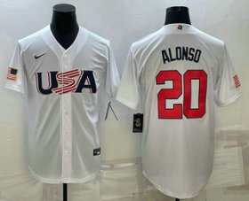 Cheap Men\'s USA Baseball #20 Pete Alonso 2023 White World Baseball Classic Stitched Jerseys