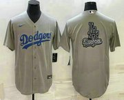 Cheap Men's Los Angeles Dodgers Grey Team Big Logo Cool Base Stitched Baseball Jersey1