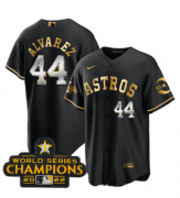 Wholesale Cheap Men's Houston Astros #44 Yordan Alvarez Black Gold 2022 World Serise Champions Patch Stitched Baseball Jersey