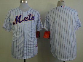 Wholesale Cheap Mets Blank White(Blue Strip) Home Cool Base Stitched MLB Jersey