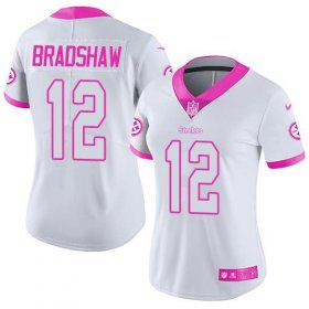 Wholesale Cheap Nike Steelers #12 Terry Bradshaw White/Pink Women\'s Stitched NFL Limited Rush Fashion Jersey