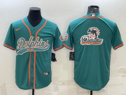 Wholesale Cheap Men's Miami Dolphins Aqua Team Big Logo With Patch Cool Base Stitched Baseball Jersey